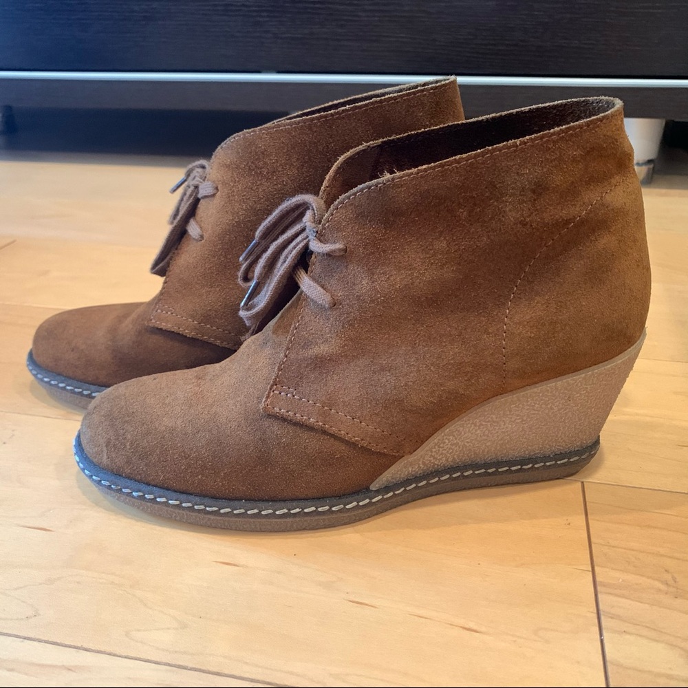 J crew MacAlister wedge booties dark cognac size 7